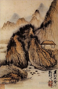  1707 Oil Painting - Shitao the source in the hollow of the rock 1707 old China ink